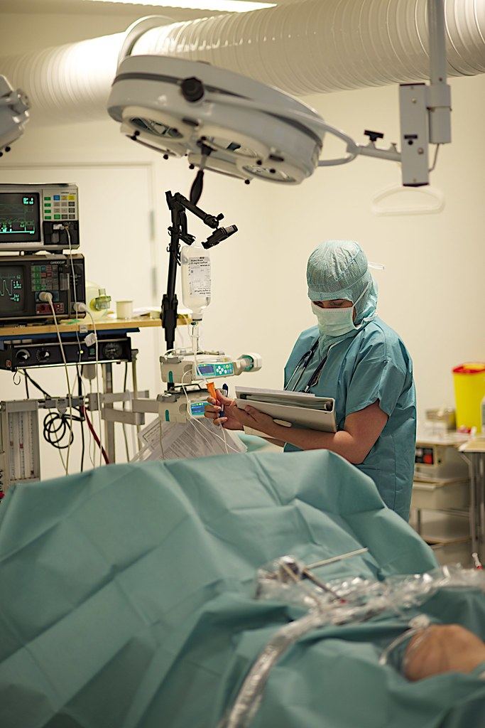 Medical team in operating theatre attire